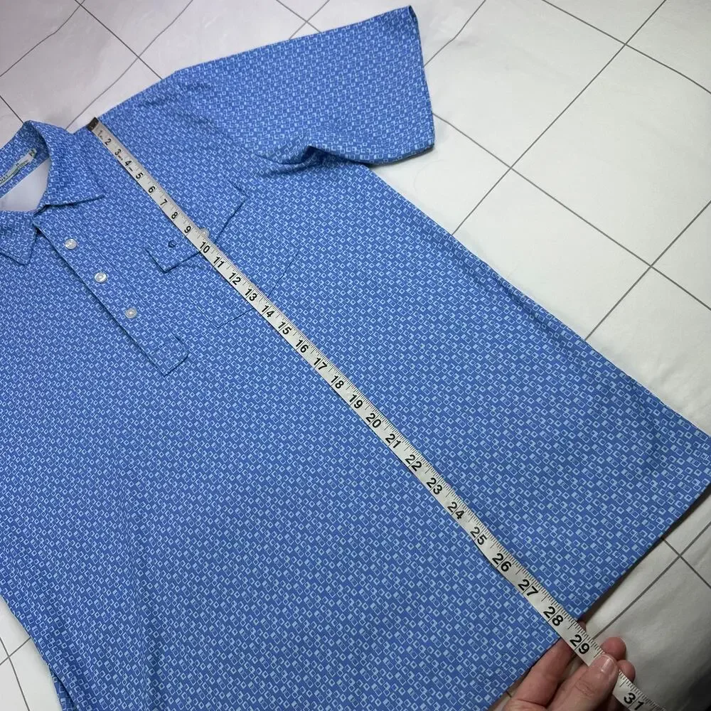 Criquet Shirt Men Medium Blue Performance Polo Geometric Print Short Sleeve Golf
